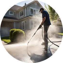 Pressure washing to clean driveway and sidewalk surfaces